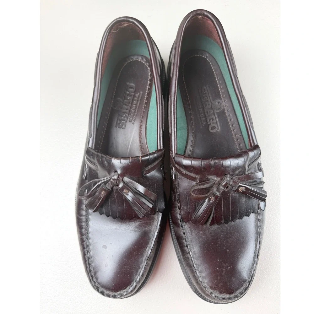 Sebago Mens Kiltie Tassel Loafers Burgundy Leather Dress Shoes Made in USA 10 D